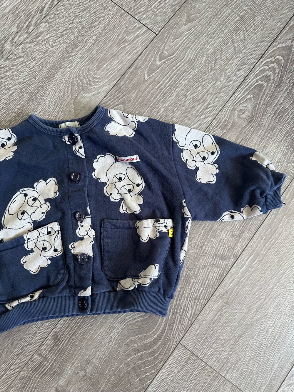 Kids Navy Blue Puppy Button-Up Cotton Cardigan